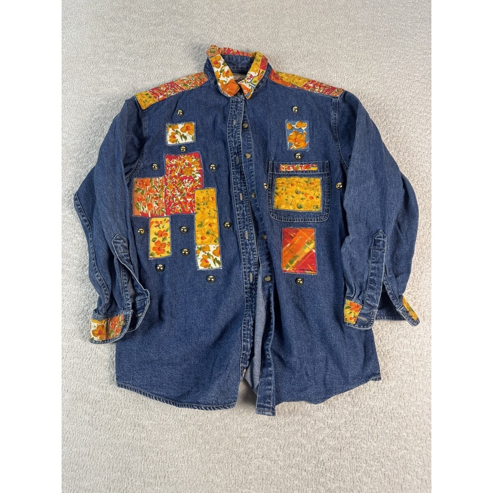 Vintage Woolrich Jacket Womens‎ Small Denim Floral Patchwork Boho Western 90s